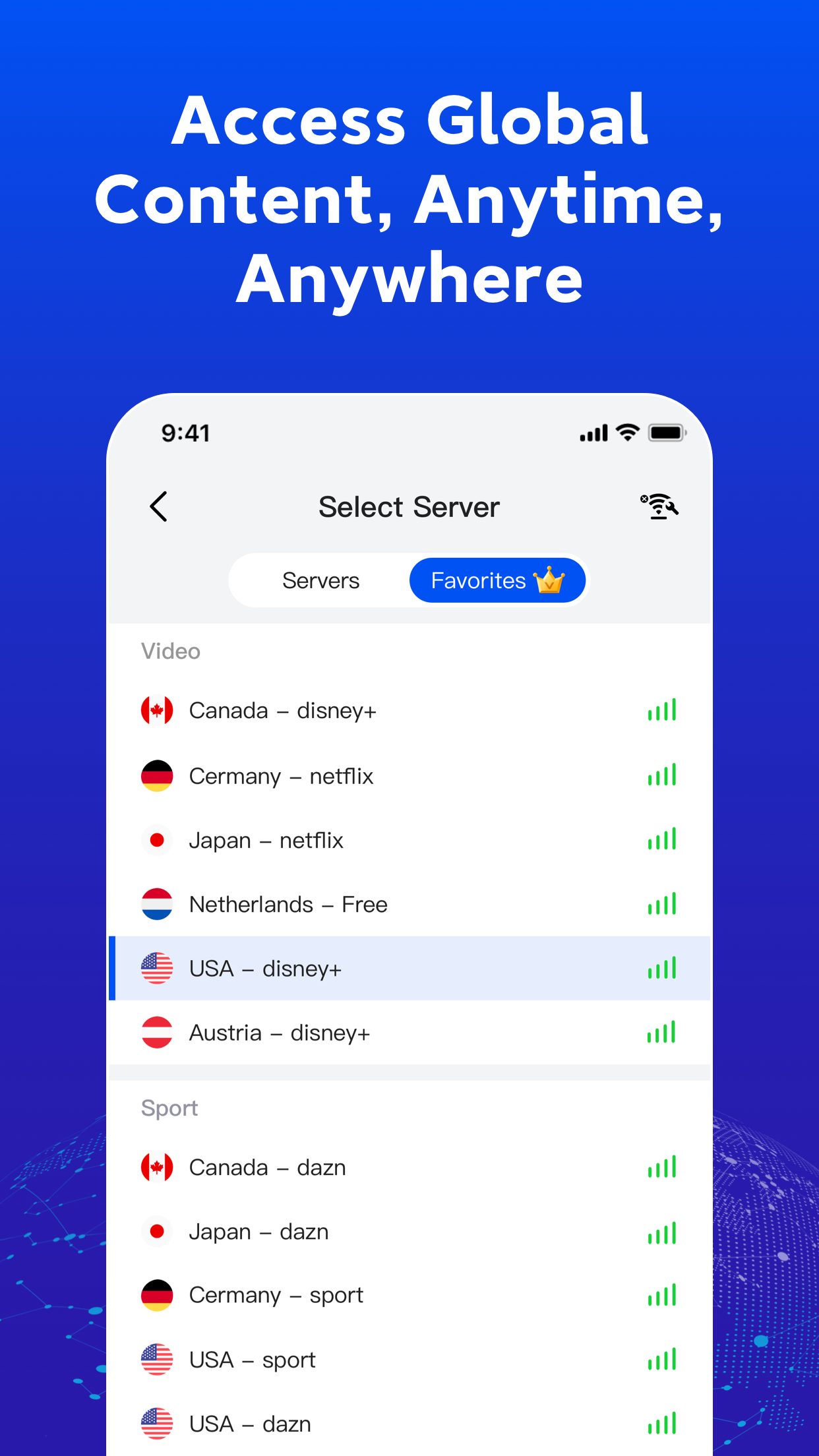 Connection status screen